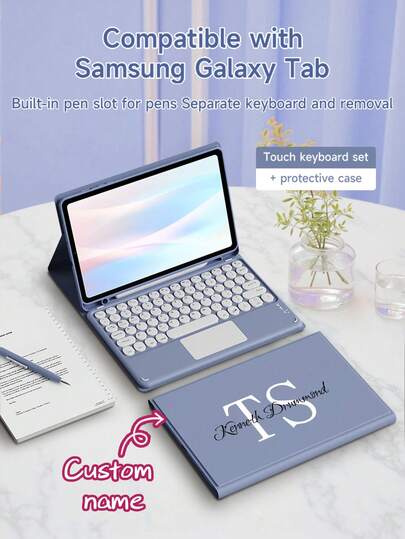 Estuche protector personalizado con teclado táctil compatible con iPad de 10.ª generación, iPad Air de 11 pulgadas (M2)-2024/iPad de 10.2 pulgadas, estuche con teclado compatible con Samsung Galaxy Tab S7/S8 de 11 pulgadas, teclado desmontable con panel táctil, equipado con soporte de visualización múltiple, ranura para lápiz incorporada en el estuche protector, el teclado admite uso dividido