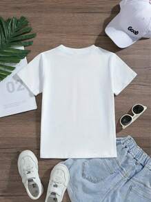 Girls' Soft And Stretchy Round Neck Short Sleeve T-Shirt, Creative Pink Bow Print, Summer Tops