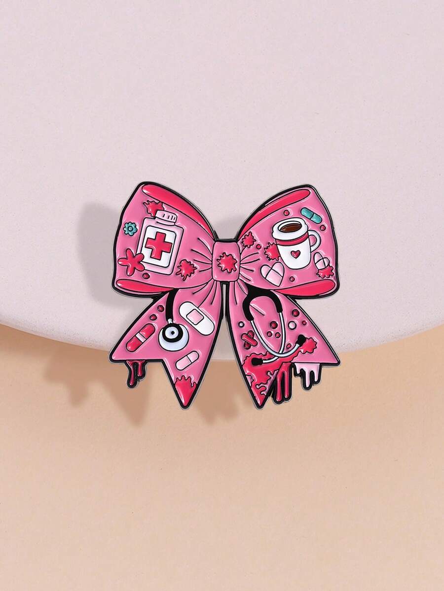 Broche con diseño de estetoscopio y lazo, un regalo de graduación perfecto para médicos internos y enfermeras, accesorio lindo para trabajadores de la salud - Rosa Fucsia - Ver 1
