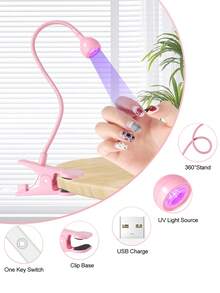 Miniaturowa lampa UV LED do utwardzania – zasilana przez USB, giętka szyjka, giętka w zakresie 360°, mocowana na klips, odpowiednia do lakierów żelowych i rękodzieła z żywicy, przenośna lampa do paznokci z soczewką szklaną skupiającą, do użytku w domu i salonie - Biały - Zobacz 6