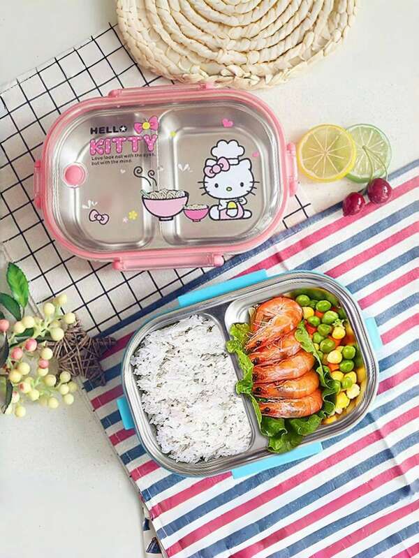 Sanrio 1 Stück Sanrio Hello Kitty Bento Box mit Löffel - süß rosa 2-Fach tragbare Lebensmittelbehälter, geeignet für Camping, Büro und Outdoor-Reisen, von Hand zu waschen, quadratisches Design, Cartoon-Thema, geeignet für verschiedene Feste. Kann zu Hause für Schulanfang, Obststück, Lunchbox, Bento Box verwendet werden. Perfektes Geschenk