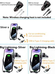 YITUMU Wireless Car Charger Holder, Fast Charging Automatic Clamping 15W Smart Dual-Control Induction Car Phone Holder, Optional Cigarette Lighter Car Charger Accessory, Suitable For Android And Apple Phones With Wireless Charging Function Car Accessories