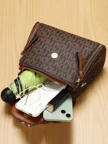 Fashion Letter Color Block Shoulder Bag & Handbag Set For Women - Coffee - View 4