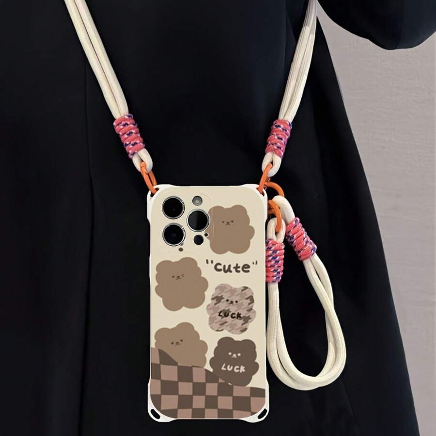 Funda para teléfono 1 pieza Una elegante correa para el hombro tipo bandolera, patrón Correa para el hombro tipo bandolera Correa de mano anticaída de cuatro esquinas Funda protectora para teléfono móvil Puede colgarse hacia atrás Funda para teléfono móvil suave adecuada para la serie 12 13 14 15 16 Pro Pro Plus - - Colores mixtos 1 - Ver 1