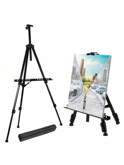 Metal Art Easel Stand, Art Painting Display Easel Stands, Portable Adjustable Aluminum Metal Tripod Artist Easels With Bags, For Painting Canvases 66 Inch Height Adjustable Tripod Easel Stand, Height From 17" To 66", Extra Sturdy For Table Top Floor Painting, Drawing, Displaying, For Wedding Sign, Display, Drawing, Outdoor And More Portable Desktop Art Easel For Adults Sturdy And Durable Painting Easel