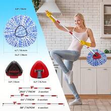 2 Pa Spin Mop Heads Replacement Compatible With O Cedar Rinseclean 2 Tank, Upgraded Scrub Brush,4 Section Mop Handle And 1 Base - 彩色 - 查看 6