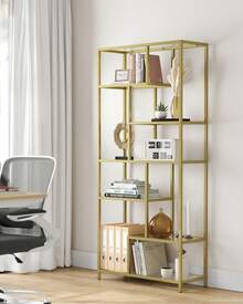Libreria Scaffale, Libreria Verticale a 6 Ripiani, Porta Piante, 30 x 80 x 180 cm, Vetro Temperato, Studio Soggiorno Camera da Letto Cucina, Oro Metallico - Dorato - Visualizzare 1