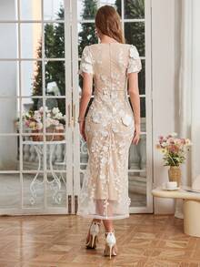 Women's Floral Embroidery Maxi Dress Wedding Guest Dress Evening Party Dress - 白色 - 查看 2