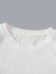 拯救海洋生物字母標語，海龜圖案印花，春夏 男童/女童同款 純棉T卹 羅紋 學院風運動垂感柔軟透氣童裝短袖上衣