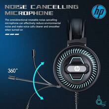 HP 8001 有线耳机，7.1 环绕立体声，深低音包耳式耳机，带蓝色 LED 灯，防噪音麦克风，适用于游戏和办公，节日礼物 - 均碼 - 查看 7