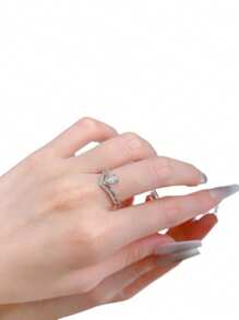 Sanrio 1PC Adjustable V-Shaped Drill Crown Drop Zirconia Ring - Luxe Vintage Elegance, Perfect For Daily Wear & Valentine's Day Gift For Her