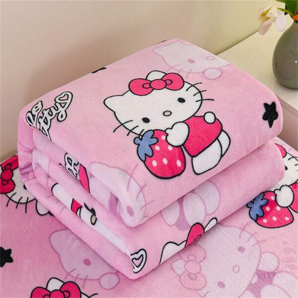 Sanrio 1 Piece, Sanrio A Cute Strawberry Hello Kitty Design On Top. Sleeping On A Warm And Comfortable Cartoon Blanket, This Soft And Fluffy Flannel Top Will Make You Feel Comfortable. Suitable For Sofas, Beds, And Office Napping - Modern Knitted Design, Ultra Soft Home, Picnic, And Travel Blankets - Personalized Blankets For Comfortable All Seasons