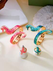 2pcs Bohemian Style Oil Drop Seahorse Ring & Bracelet Jewelry Set, Versatile And Suitable For Men And Women, Great For Beach Vacation, Party, Daily Wear, Graduation, Back To School, Birthday And Holiday Gifts