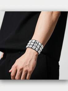 Punk Style Rivet PU Leather Bracelet, 80s Gothic Punk Rivet Faux Leather Cuff Bracelet, Suitable For Men And Women, Party Gift - Fashion Black - View 6