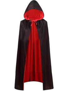 GRAJTCIN Costume Halloween Cape Adult, Two Sides Reversible High Collar Magician Hooded - Black and Red (With Hood) - View 1