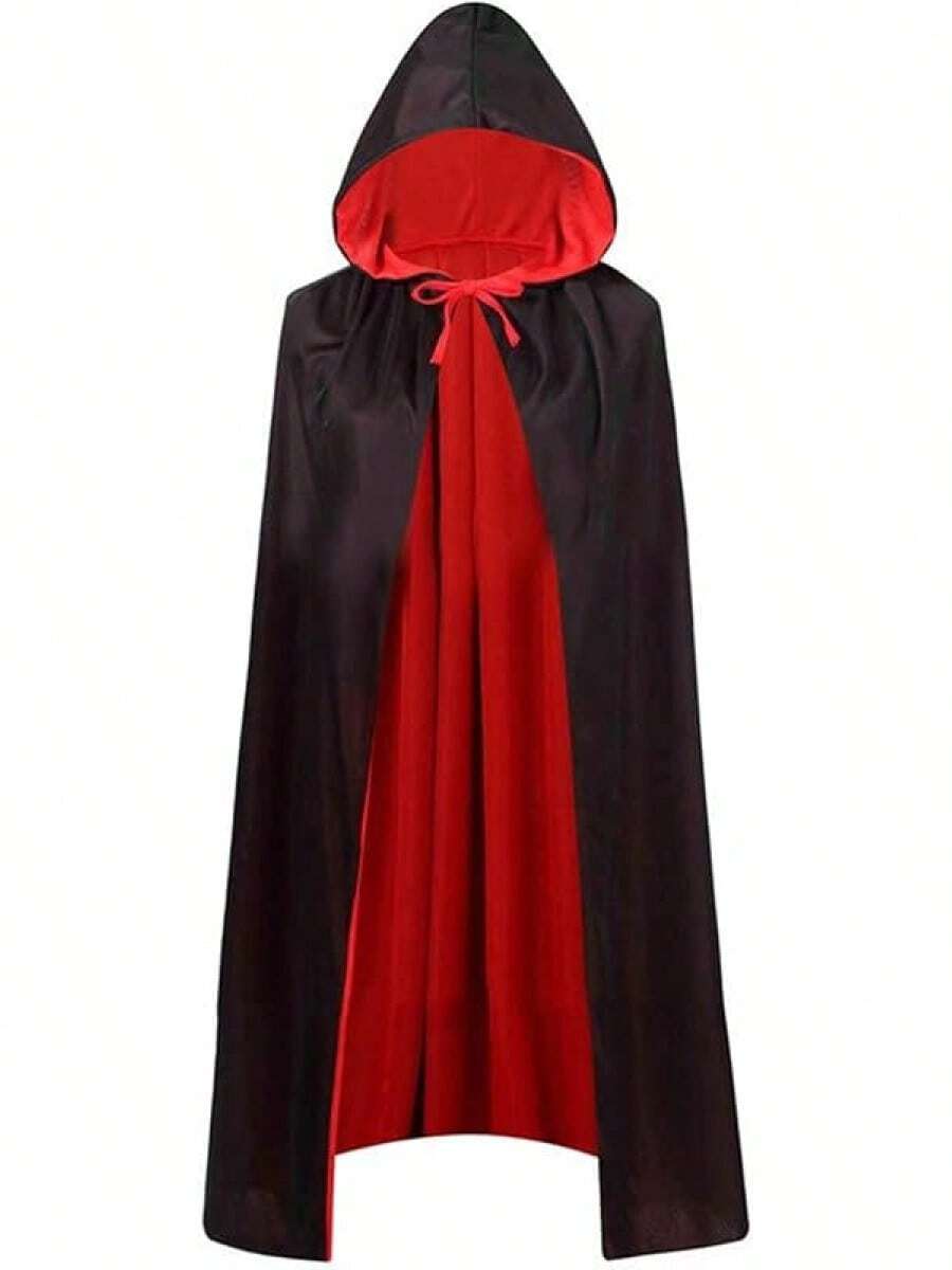 GRAJTCIN Costume Halloween Cape Adult, Two Sides Reversible High Collar Magician Hooded - Black and Red (With Hood) - View 1