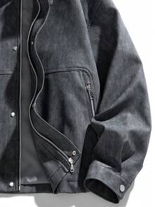 Men's Casual Loose Fit Jacket With Turndown Collar, Suitable For Outdoor Wear In Autumn/Winter - Black - View 4