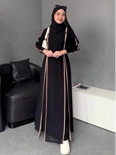 朴素时尚女式阿拉伯连衣裙休闲宽松设计，采用斋月长袍服装