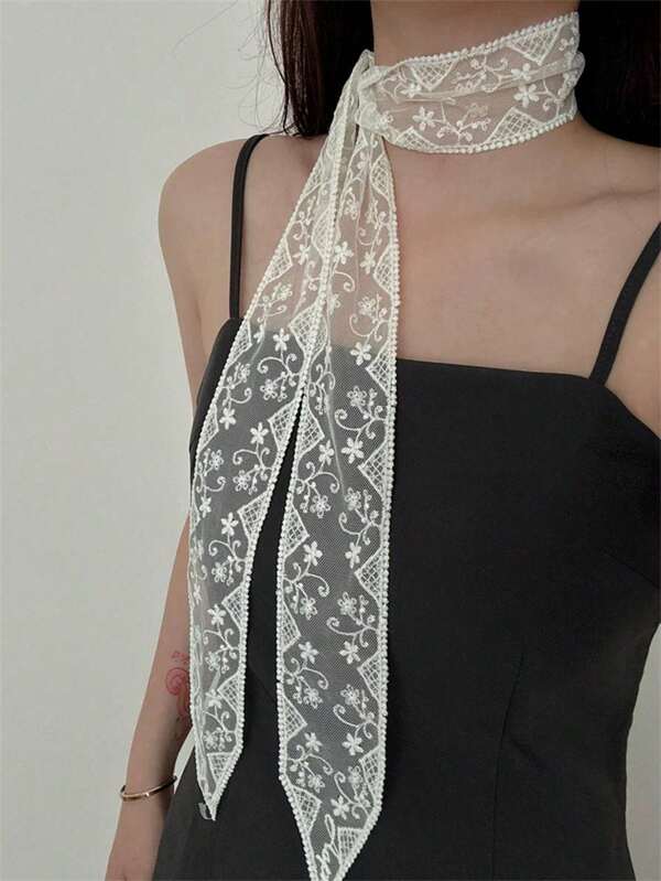 1 szt. Miękki i elegancki szalik z koronki, modny szalik botaniczny, haftowane, cienkie szaliki, opaski do włosów dla kobiet biurowych, szalik turban, chusta na głowę, ręcznik na szyję
