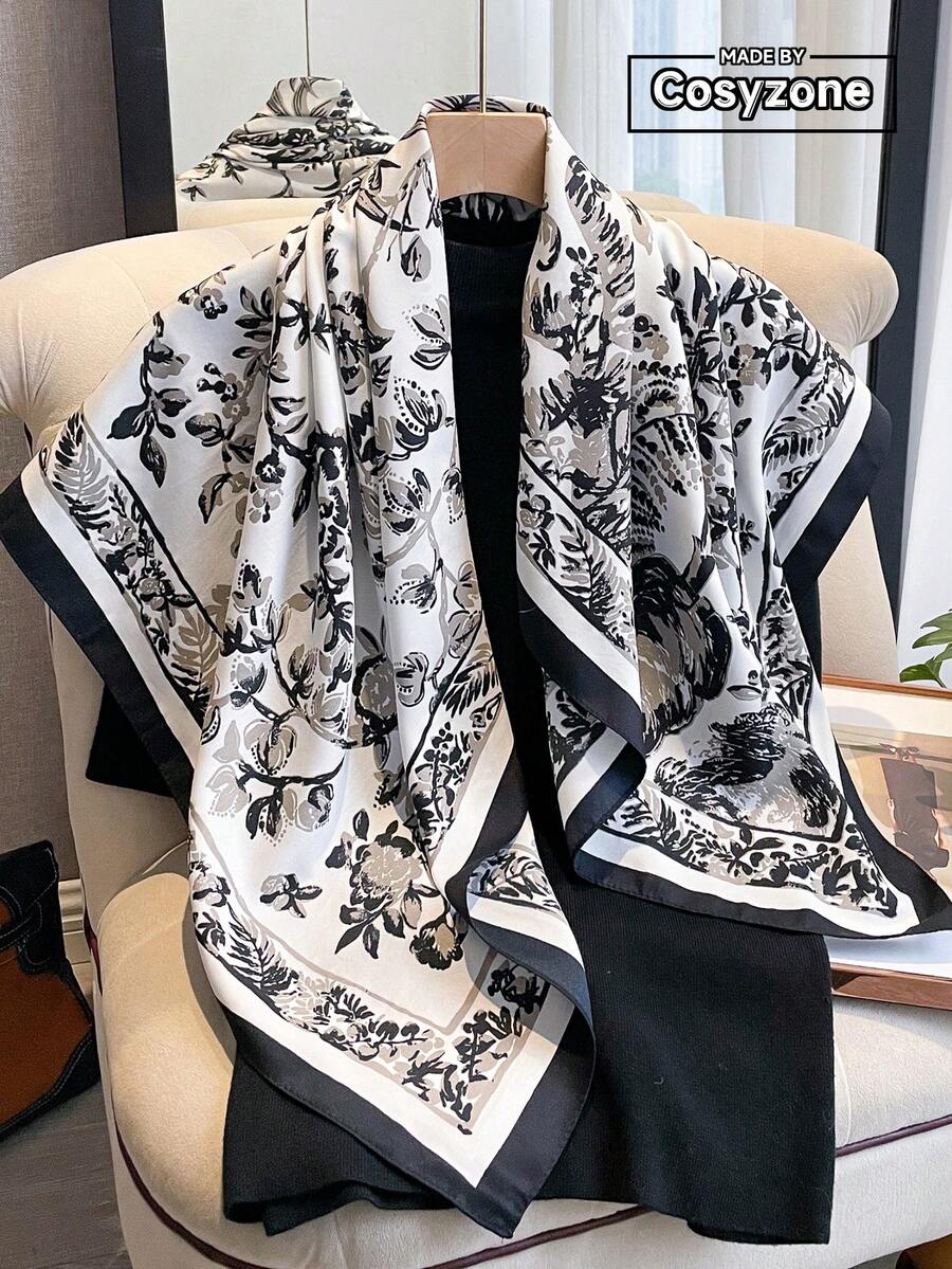 1 Khăn Bandana in hoa dành cho nữ, Khăn vuông lụa 90cm, Phụ kiện khăn Bandana dành cho nữ, Phù hợp với mọi dịp mặc váy - trắng - Xem 1