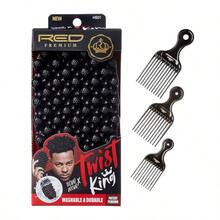 Bow Wow X Twist King Premium Luxury Twist Styler Brush With 3PCS Plastic Styling Piks Durable Washable Afro Curl Sponge Racket For Barbers And Daily Use Ideal For Curly Coiled 4C Hair Trending Now Daily Pick - Red - View 1