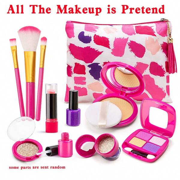1 Set 12pcs Plastic Makeup Toy Model, Non-Colored Realistic Makeup Model Toys, Suitable For Little Girls Makeup Pretend Play, Includes Fashionable Girl Handbag, Mascara, Powder, Lipstick, Eyeshadow And Other Accessories, Providing Everything For Role-Playing Adventure.