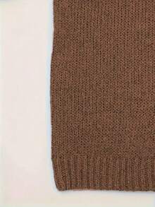 European & American Elegant Casual Mature Daily Commute Women Knitted Sweater, Long Sleeve Hooded Drawstring Plus Size Pullover - Brown - View 4