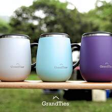 GRANDTIES - Taza de café aislante con asa, tapa deslizante para evitar salpicaduras, termo con forma de copa de vino de 16 oz con doble pared al vacío de acero inoxidable - Verde Polvo - Ver 3