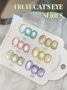 6PCS 2025 New Fruit Sea Water Blue-Green Fine Magnetic Powder Cat Eye Gel Nail Polish 12ml, Spring And Summer Ice Transparent Magnetic Nail Art Set, Includes Base Coat And Top Coat, Requires UV Lamp, Holographic Transparent Colors For Work/Commute/Dating, Hot-Selling 6-Color Set, Salon-Grade 28-Day Durability, Internet Celebrity Nail Design.