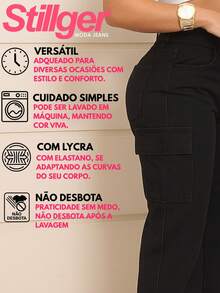 Stillger Moda Jeans Women's Wide Leg Cargo Pants High Waisted Butt Lifting Jeans - 黑色 - 查看 6