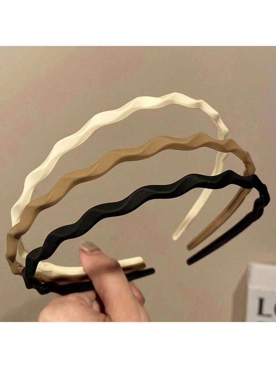 3pcs/1pc Black, White, Khaki Simple Wavy Headbands For Women, Minimalist Non-Slip Serrated Lightweight Plastic Hair Hoops, Fashion Versatile, Elegant Chic Minimalist Style For Hairstyling, Washing Face, Bathing, Makeup, Multi-Purpose Hair Accessories ,Head Piece
