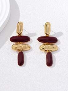 1 Pair Exaggerated Asymmetric Geometric Enamel Dangle Earrings, European And American Style - Multicolor - View 2