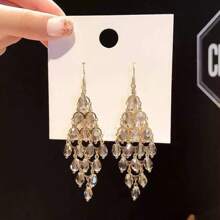 1 Pair Crystal Glass Bohemian Long Tassel Drop Earrings