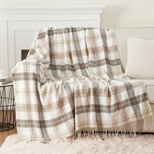 Summer Plaid Throw Blanket For Couch, Farmhouse Checkered Decor Throw, Lightweight Beige Throw Blankets For Bed Sofa,Living Room, 50"X60" - 米色&白色 - 查看 3