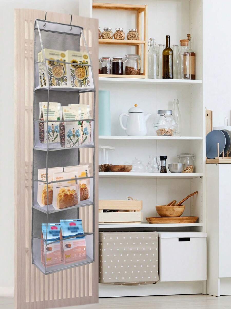 1 件/2 件/3 件 4 层门上悬挂式收纳袋，化妆品壁挂式收纳袋，大容量网状支架，带透明口袋悬挂式储物袋，适用于厨房育儿室浴室壁橱、卧室、宿舍、婴儿尿布、儿童玩具。（4 层网状灰色）