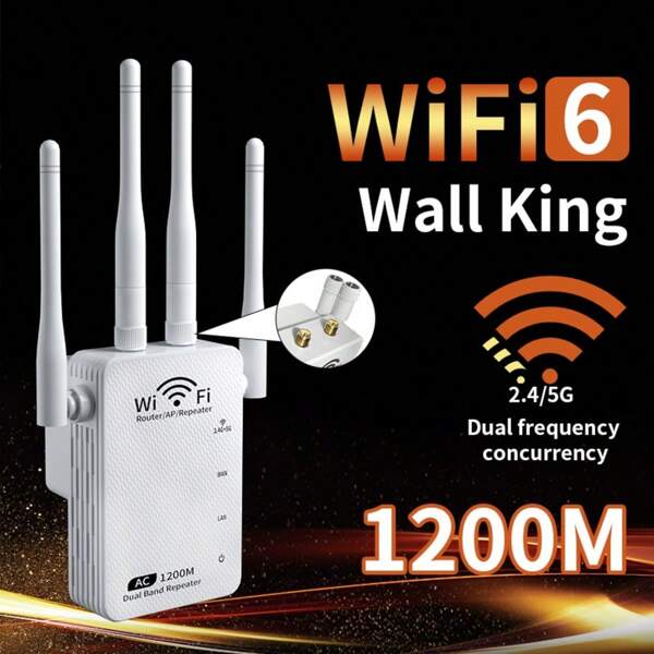 WLAN-Verstärker reicht bis zu 6.000 qm und 55 Geräte, WLAN-Signalverstärker, Langstrecken-Verstärker mit Ethernet-Anschluss, Access Point, 1-Tasten-Einrichtung, Alexa-kompatibel, geeignet für Büro, Miete und große Häuser