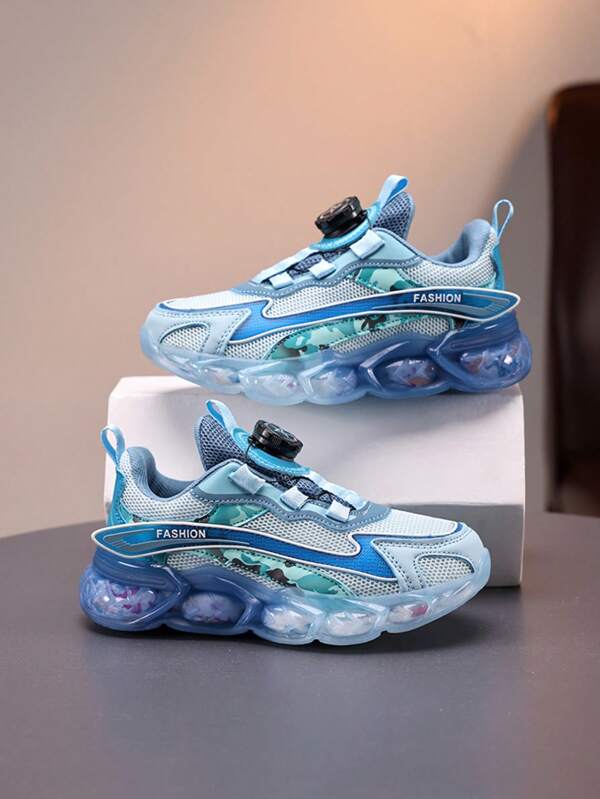 Boys' Athletic Sneakers, Spring/Autumn New Breathable Mesh Kids Shoes With Rotary Lock, Anti-Odor Air Cushion Running Shoes For Big Children