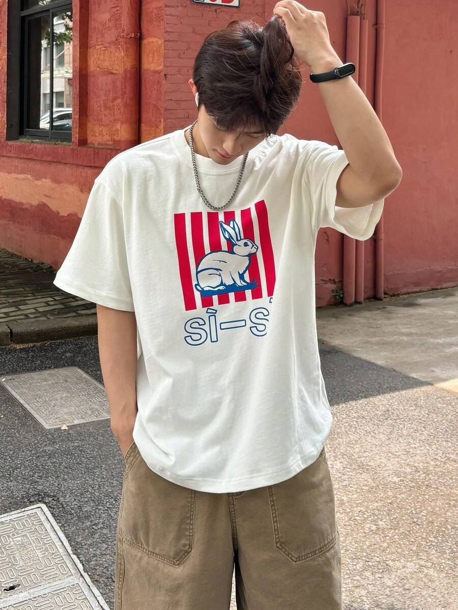 100% Cotton Unisex T-Shirt Short Sleeve Summer Vest 200g Cotton Comfortable Breathable Funny T-Shirt Men's Stylish And Casual Print Fashion Casual Outdoor Sports Fitness Tops Holiday Gift - 白色 - 查看 1