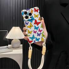 Funda para phone 16 Plus con diseño floral pequeño y cordón. Compatible con phone 13 Pro Max, phone 12, phone 14 y phone 15. Silicona suave que cubre completamente la lente y protege las cuatro esquinas. Diseño de malla protectora. - Blanco - Ver 2