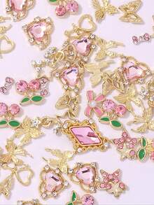 40Pcs Mixed Silver Metal Nail Charms Set, Includes Star, Cross, Planet, Rhinestones, 3D Decor Y2K Nail Accessories Nail Supplies Nails Nail Gems - Multicolor - View 4