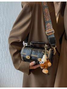 1pc Mini Retro Round Handbag For Women, Daily Use (With Furry Decoration) - Black - View 3