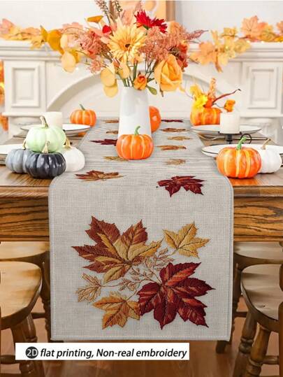 1pc/10pcs Maple Leaf Table Runners, Thanksgiving Table Flags, Harvest Festival Decors, Seasonal Home Decorations, Farm Style, Linen-Like Material, 33*91CM/33*183CM/33*274CM, Indoor Outdoor Party Decor, Pumpkin Maple Leaf Theme, Room Decor. Suitable For Home Kitchen Decor And Event Party Decorations