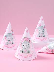 6pcs Pink Elephant Theme Baby Shower Party Paper Hats, Adorable Pink Elephant Pattern 1st Birthday Party Decorative Hats, Gender Reveal Party Accessories, 1st Birthday Gift, Pink Elephant Decor Birthday Hat, Baby Shower Photography Props, Baby Shower Party Favors, Gender Reveal Party Decorations, Popular Pink Elephant Pattern Design - Pink Elephant - View 8