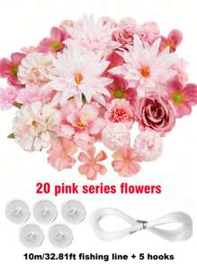1pc Monochrome Series Floating Artificial Flowers Curtain, Creative Photography Prop, Indoor Outdoor Floral Decor, Plastic Fake Flower Petals Waterfall, Romantic Wedding Backdrop, 3-10cm Random Size, Decoration Material Pack