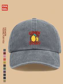 1pc Summer Lemon Print Baseball Cap, Unisex Distressed Vintage Snapback, With Leopard Design, Lightweight Breathable City Cap, Truck Driver Dad Hat, Party Hiphop Hat, Beach Vacation Sun Hat, Outdoor Fishing Golf Sports Cap, Ideal Gift For Family And Friends On Holidays And Anniversaries, All-Season