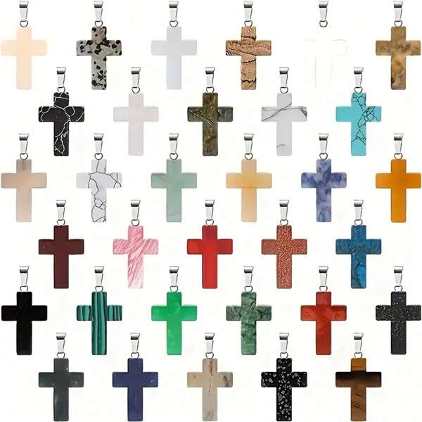 10/100 Stück Natürliche Kristall Schmuckanhänger, sortierte Edelstein Anhänger, geschnitzter Quarz Chakra Perlen Dekoration für Schmuckherstellung, DIY Halskette Armband Kreuz Stil