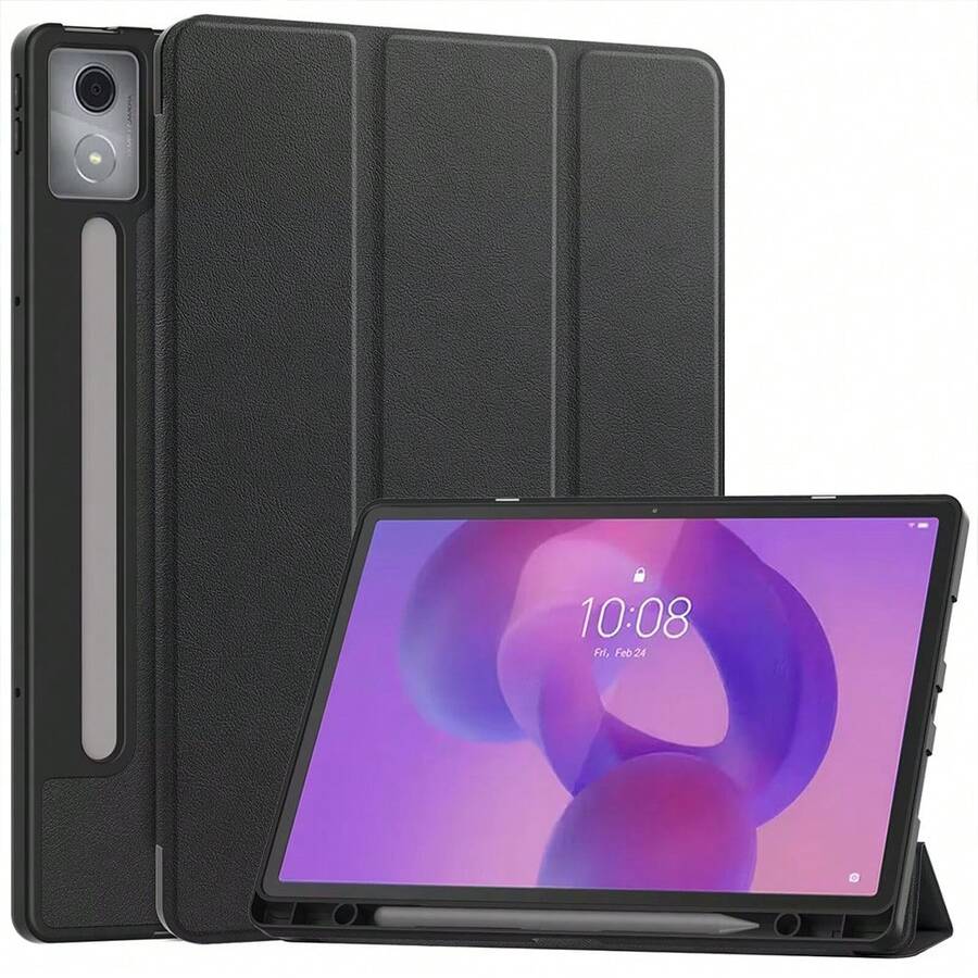 平板外壳适用于 Tab M11/Idea Tab Pro 12.7 英寸 2025/Pad 6 Pro/6/7/7pro/Pad Se/Se 8.7/Galaxy Tab A8/S7/S6 Lite/A9/S8/S9/S10 Ultra/Ipad Pro11/13/Air 11/13 皮革翻盖保护套软壳带笔槽保护支架 - 黑色 - 查看 1