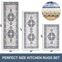 HEBE - Juego de 3 alfombras de cocina con diseño floral, antideslizantes, lavables, para cocina, oficina, fregadero, lavandería, decoración del hogar - Azul - Ver 5