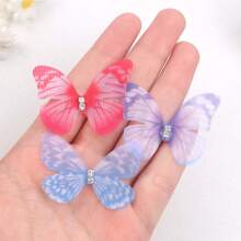 涤纶多色双层蝴蝶贴花、刺绣补丁、婚礼装饰、女士时尚配饰、适用于 DIY 发夹、婚纱、手机壳、墙壁、家居、衣服装饰、派对、婚礼、音乐节、度假、生日礼物、珠宝装饰