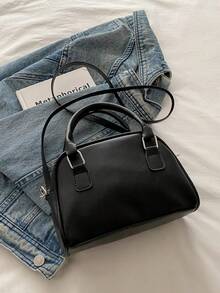 PU 材质简约时尚手提包，优雅女士波士顿包，适合日常、工作、休闲、通勤、节日礼物 - 黑色 - 查看 8